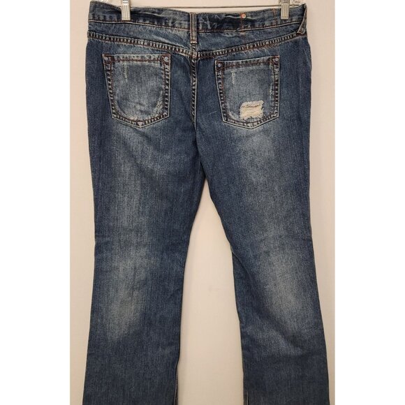 Mossimo Jeans Blue Denim Mid Rise Modern Boot Cut Distressed‎ Womens 15 34x32 - Picture 9 of 16